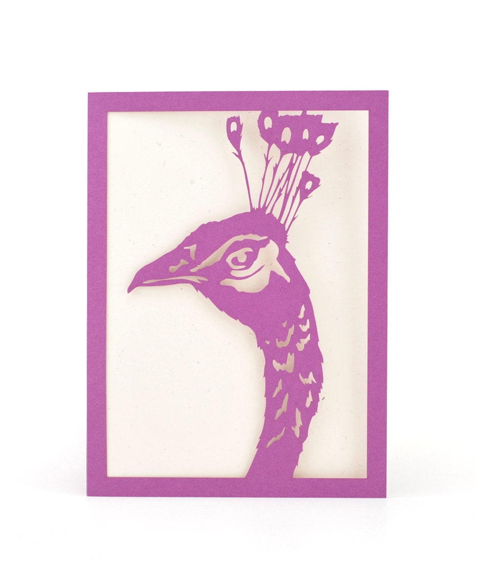 Purple Peacock- Laser Cut Paper - Greeting Card