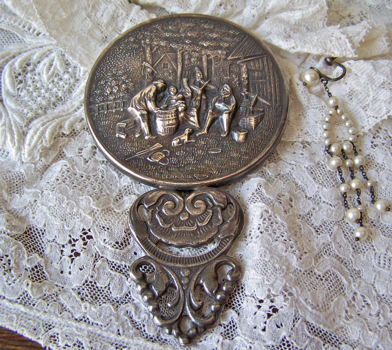 Vintage Silver Plate Pocket Mirror Denmark