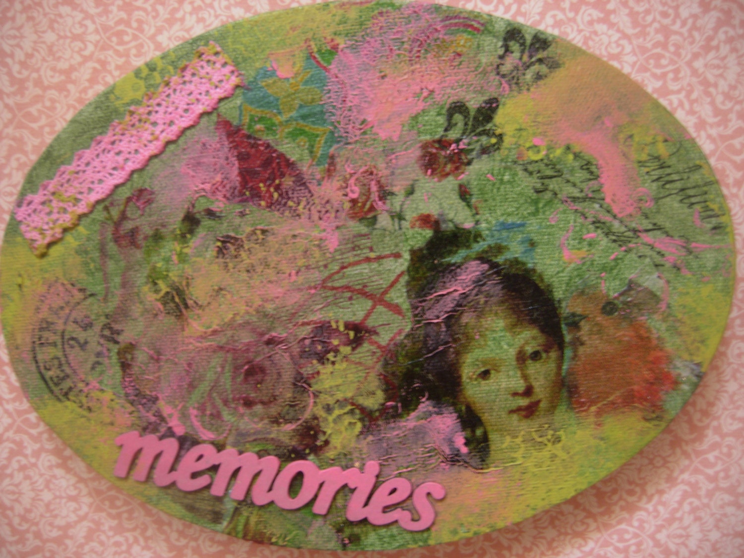 Memories - Original mixed media painting and collage on canvas by a Pink Dreamer