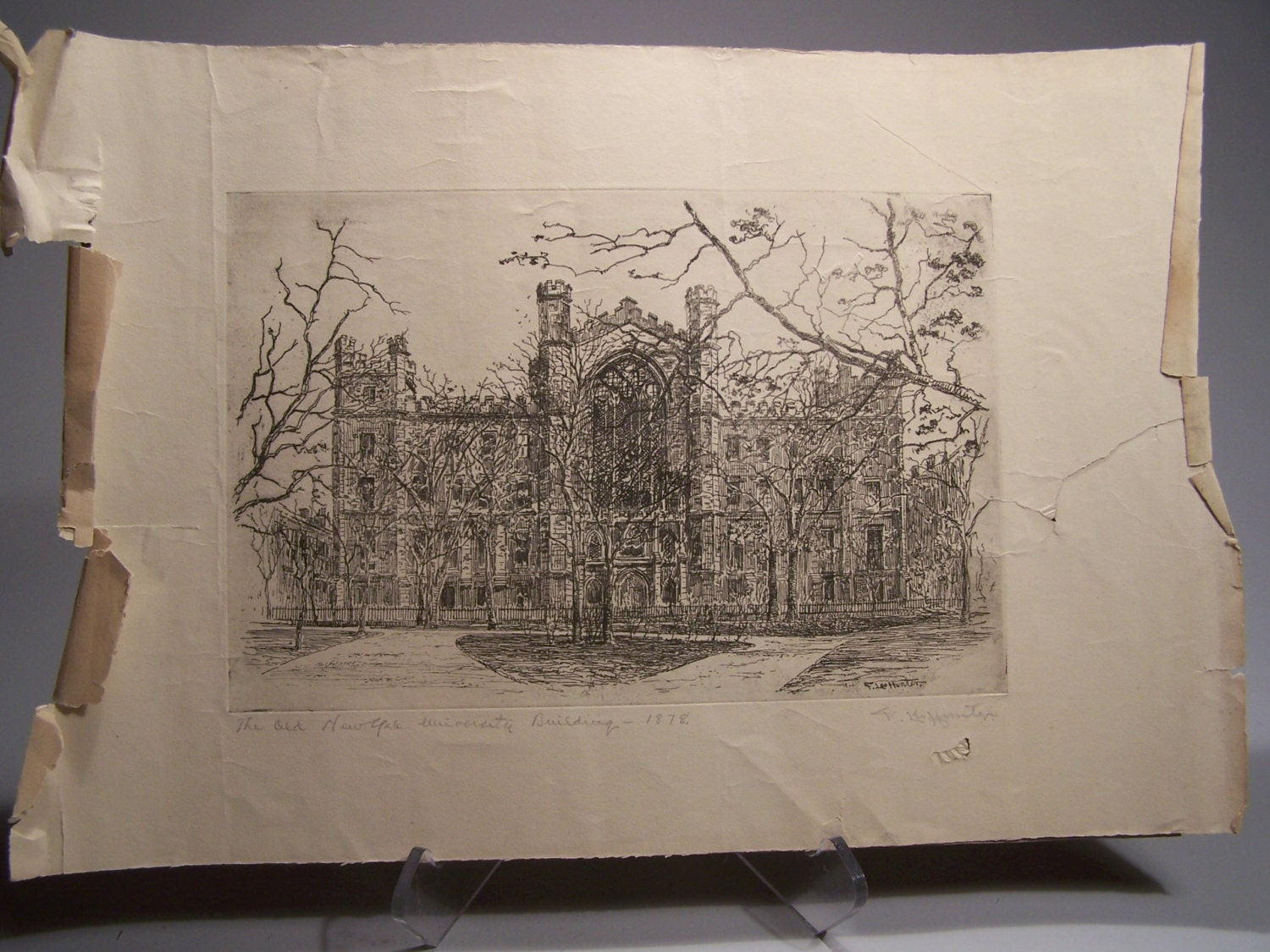 The Old New Yale University Bullding - Frederic Leo Hunter Etching Original, Signed, Dated 1878