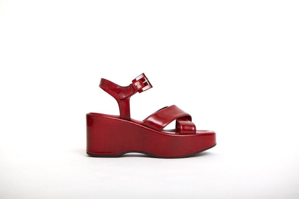 Vtg PRADA Platfform Wedge Sandals US Size 7 1/2