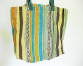 Vintage Ethnic Woven Boho Festival Tote Bag Blanket Print 80s 90s Tapestry Yellow Blue Orange Purse