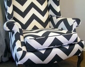 Grey and White Chevron Stripe Wingback Chair