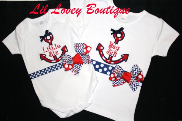 PERSONALIZED "ANCHORS AWAY" 2 Pc. Big Sister/Little Sister Matching Outfits For Baby Girl and Toddler