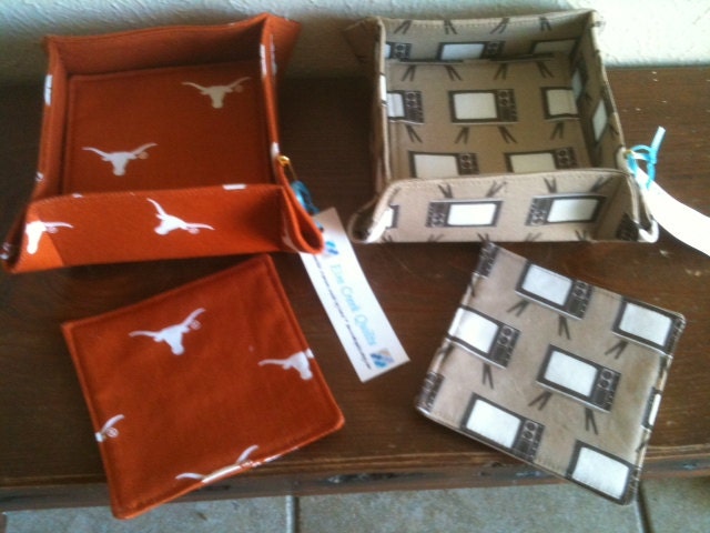 Fabric coaster sets - retro televisions and University of Texas Longhorns