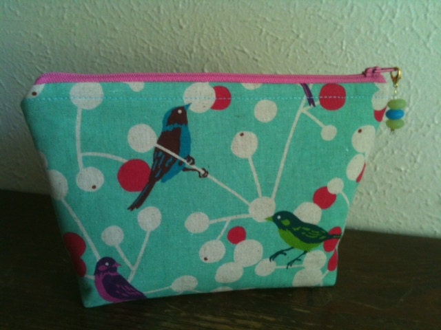 Makeup/toiletry pouch -- Echino Cherry in aqua