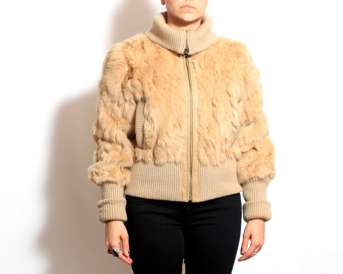 Vintage Fur Jacket Bomber Coat - extra small xs / small sm