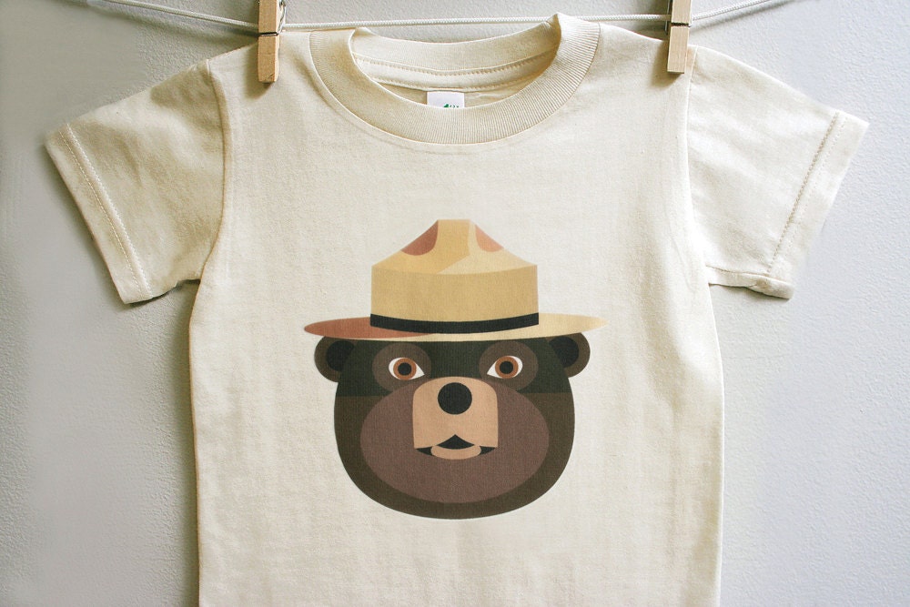 Kid's t-shirt, Smokey the Bear. 2T, 3T, 4T. Organic cotton.