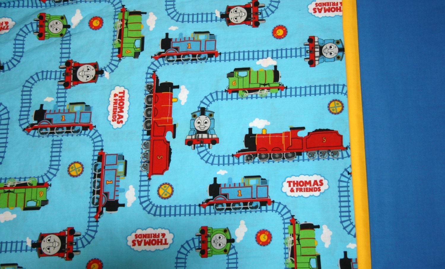 Thomas The Train Pillowcase - Thomas and Friends Custom Embroidered Pillowcase  - Blue Yellow Red