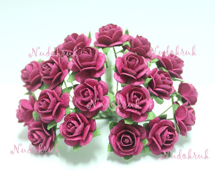 100  Fuchsia Mulberry Paper Rose Flower handmade size 1.5 cm. ,scrapbooking , card , wedding