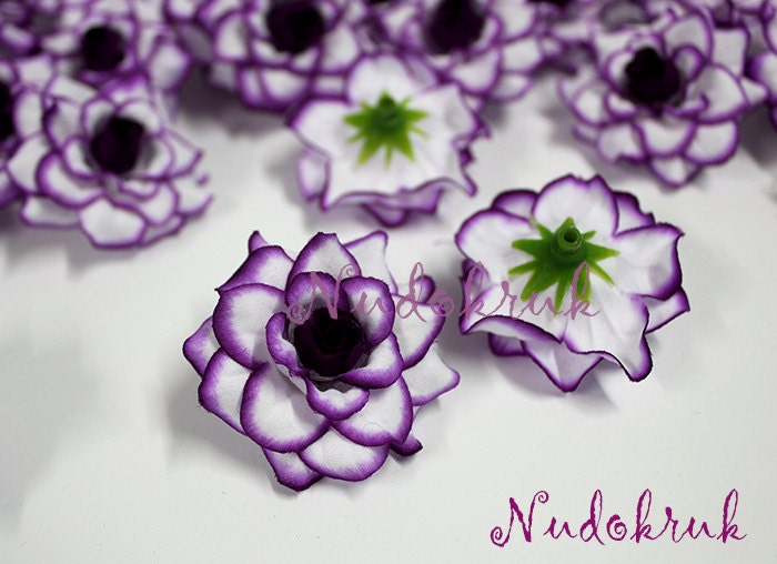 100 White & Purple color Roses Artificial Silk Flower Heads for Wedding , Bridal Hair Clip, Bag, Shue Decorate