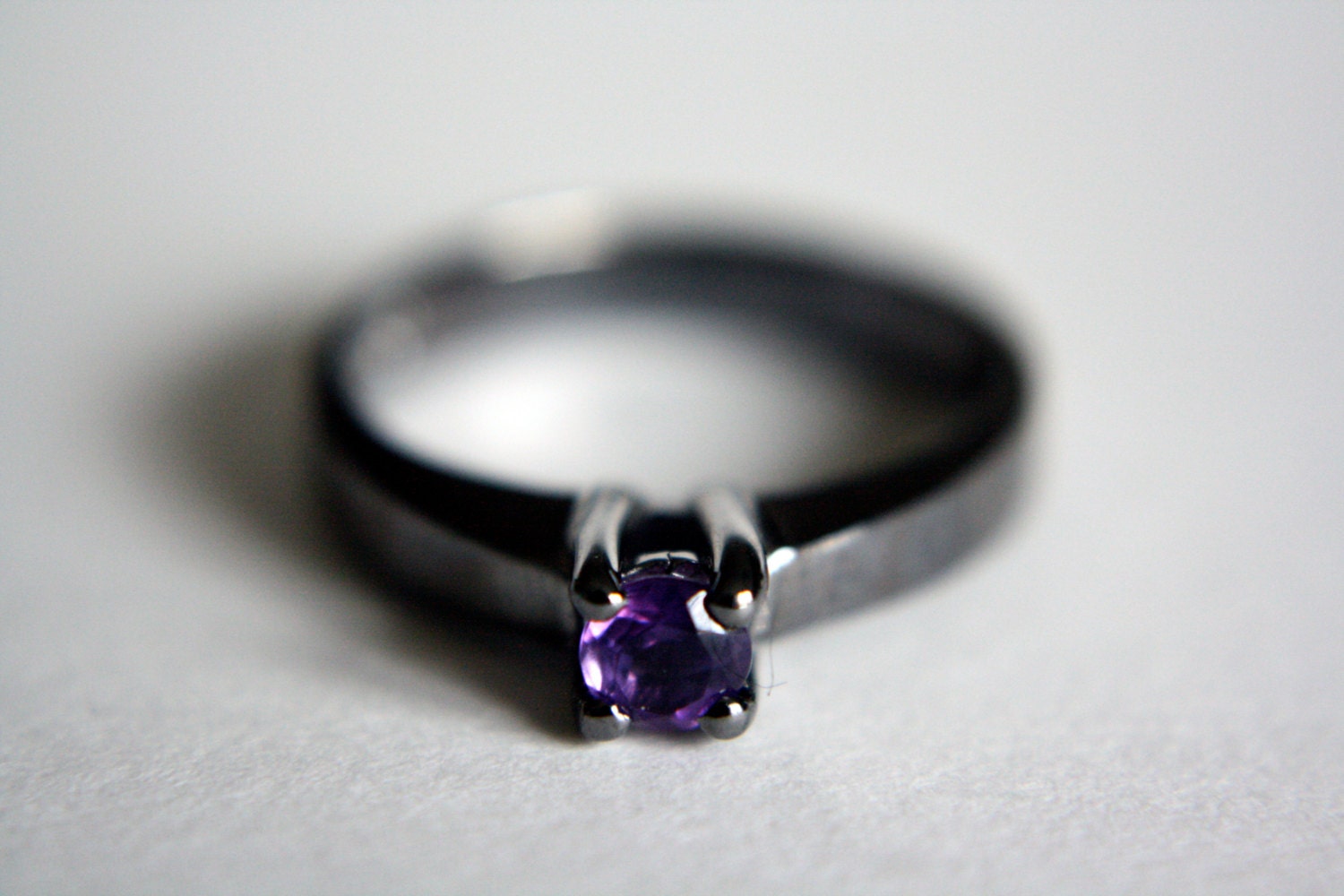 Faceted Amethyst Solitaire in Black Rhodium