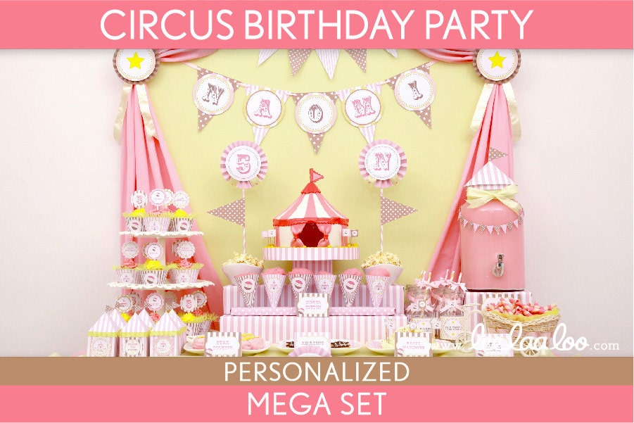 Circus Birthday Party Package Collection Set Mega Personalized Printable // Circus Pink - B14Pz2 Il_170x135