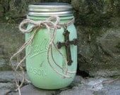 Scripture Jar, Pastel Green with Cross and Chalkboard Lid