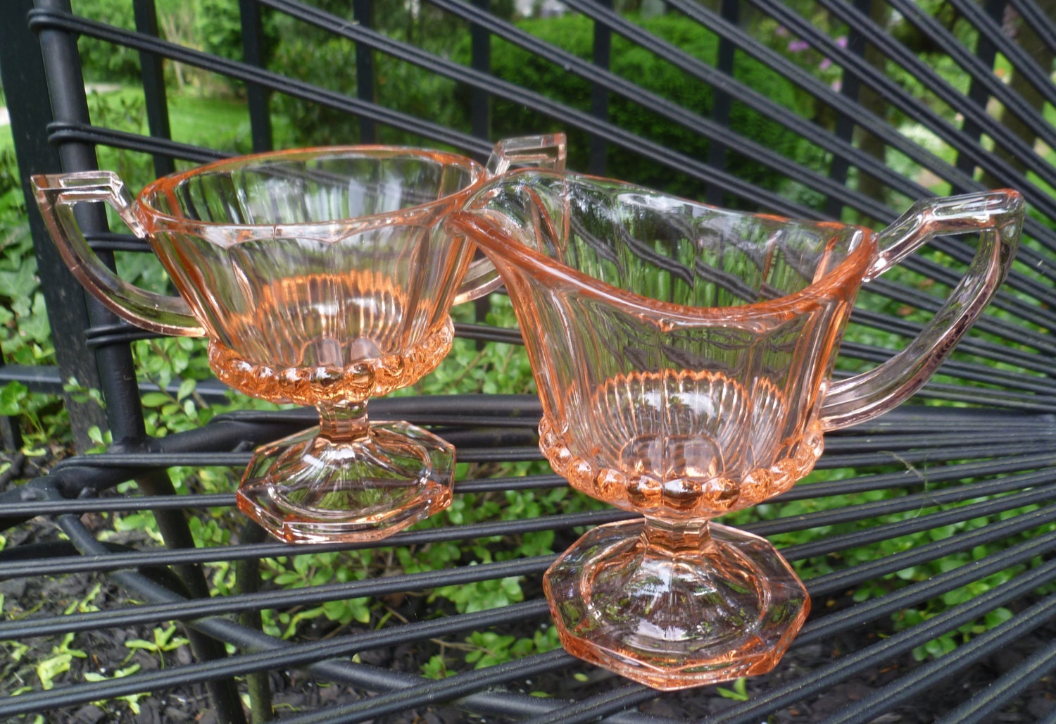 Heisey Sugar Creamer. Vintage 1920s. Pink Flamingo Petal. Elegant Depression Glass.