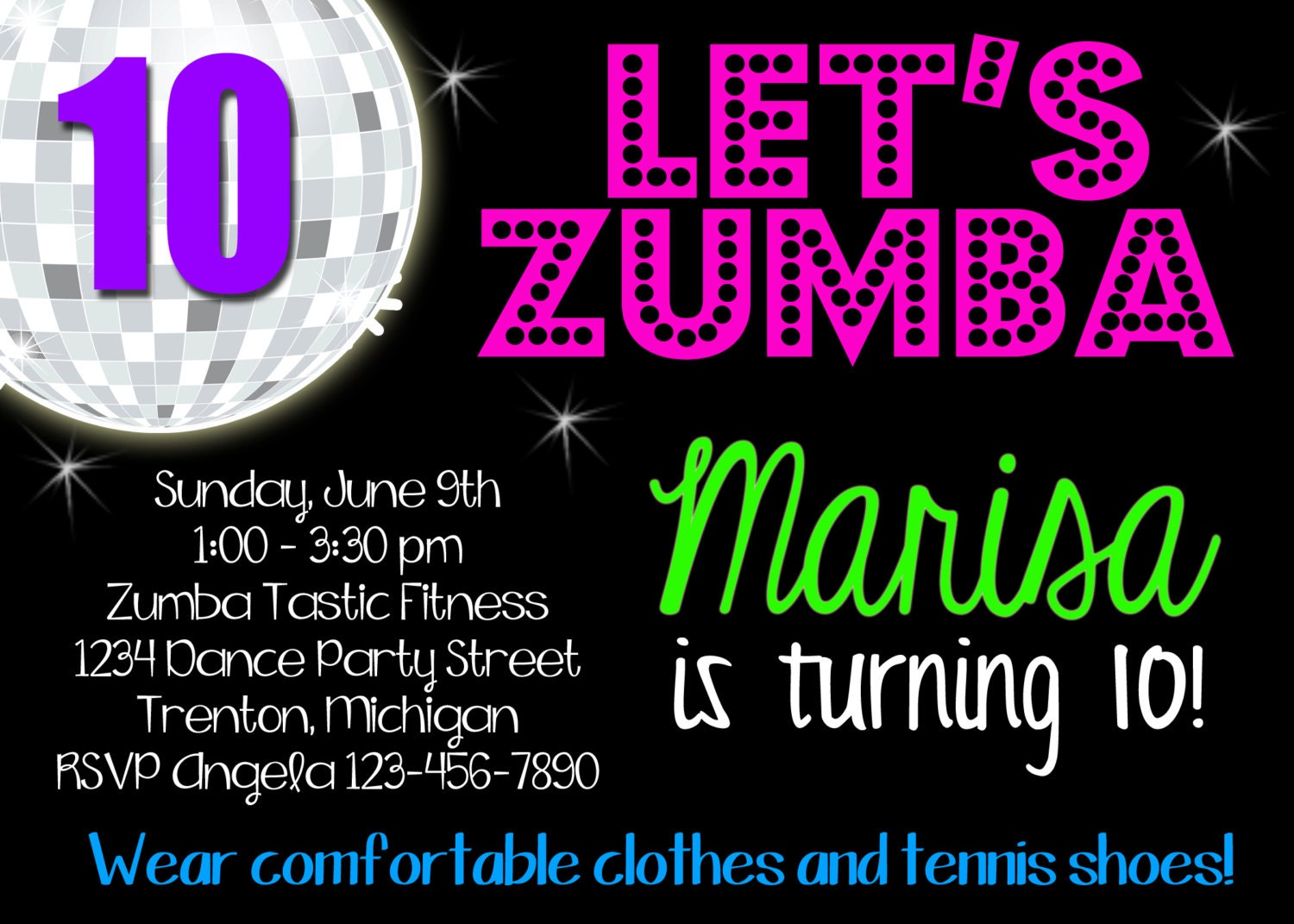 Zumba Dance Party Birthday 5x7 Invitation - Printable Il_170x135