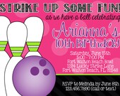 Bowling Purple Pink and Green 5x7 Invitation - Girl Birthday Party - PRINTABLE Il_170x135