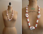 1960s Red and White Plastic Necklace 60s Chunky Beads