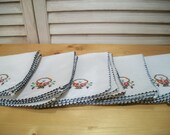 Set of 6 Handmade Vintage Linen Cross Stitched Napkins, Vintage Linens, Home Decorating,