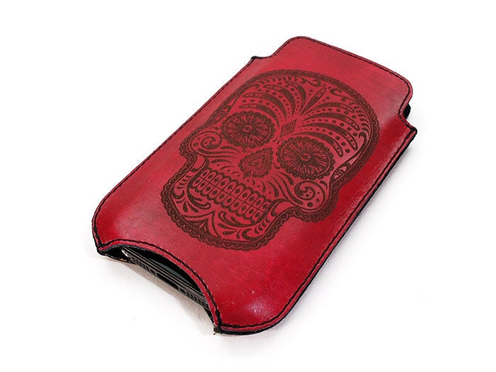 Personalized iPhone Leather Sleeve - Sugar Skull