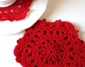 Red Crocheted Lace Coaster Doily Home Decor