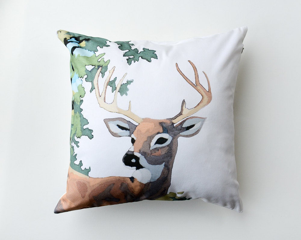 Paint by Number Deer Pillow Cover - buck, stag, woodland, vintage, retro, cushion