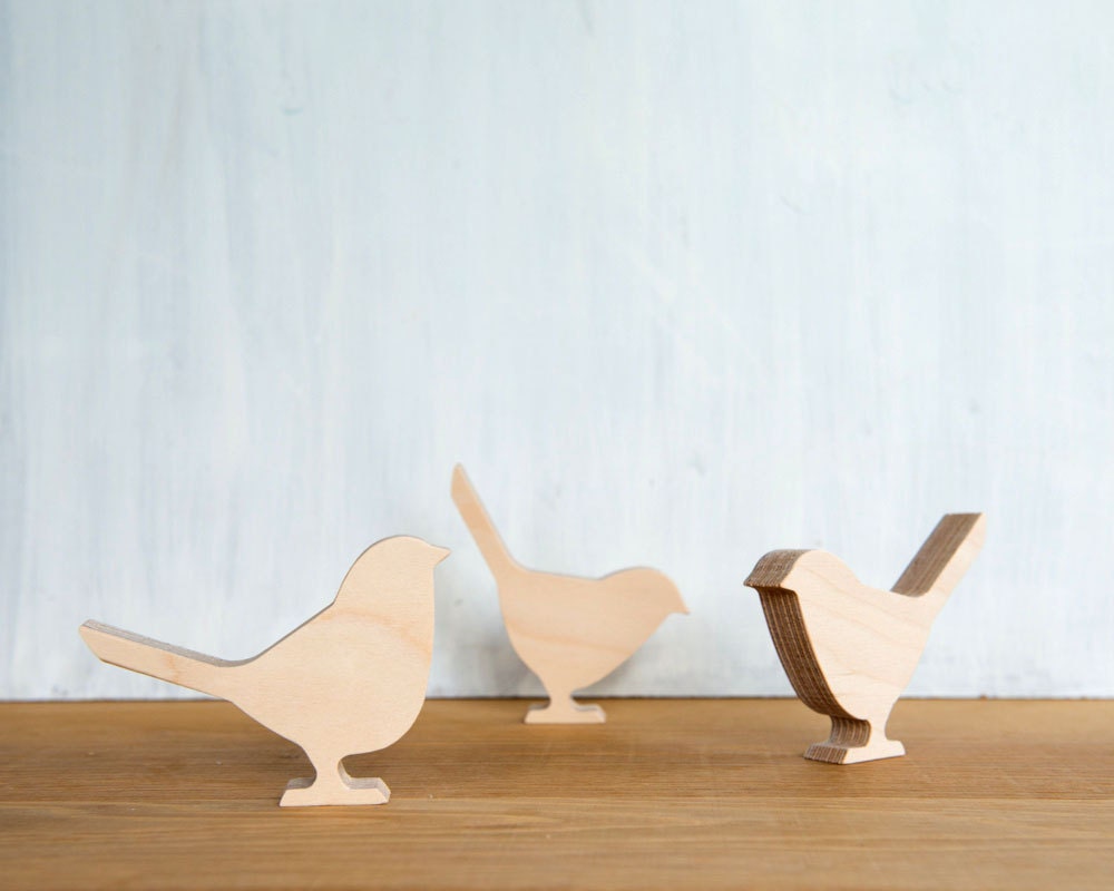 Wood Bird Set of 3, bird silhouette, natural wood