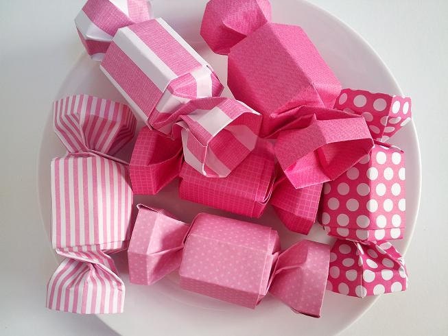 Pink Stripes and Polka Dots Origami Candy Box Set of 6