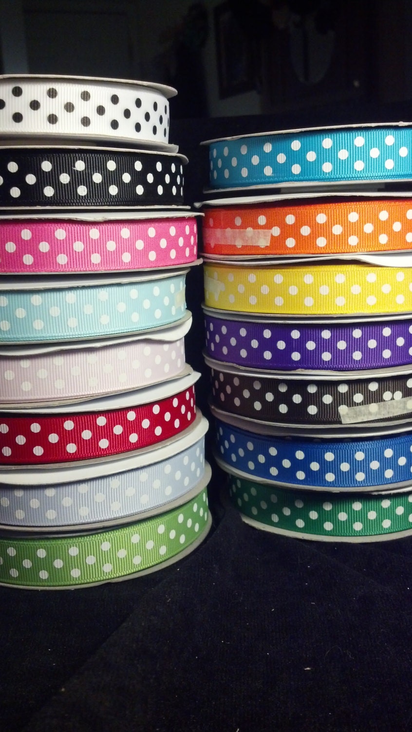 5/8" Polka Dot Grosgrain Ribbon for Hair Accessories, decorating, sewing, crafts, scrap booking