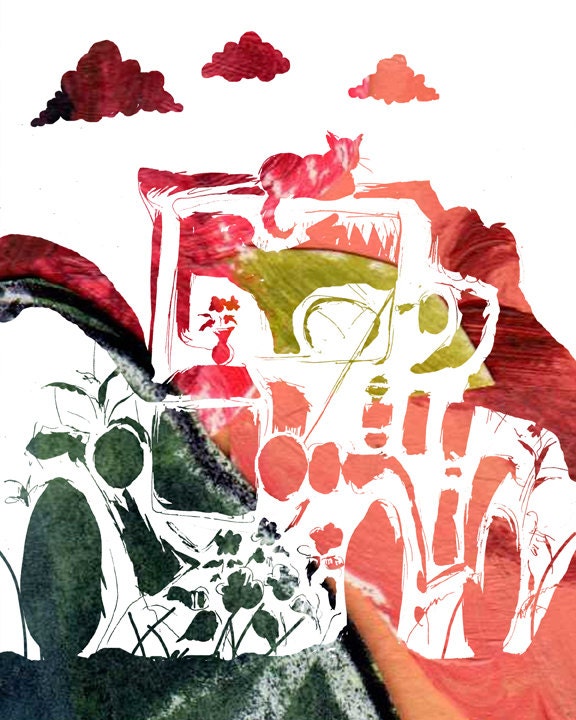 art print abstract cat and car