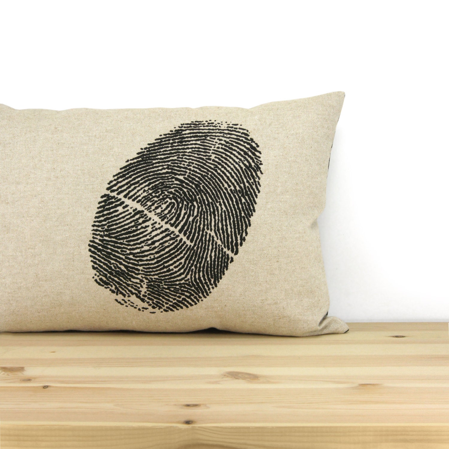Fingerprint pillow cover, throw pillow cover, Decorative pillows for couch - Fingerprint pillow cover in black and natural beige in 12x18