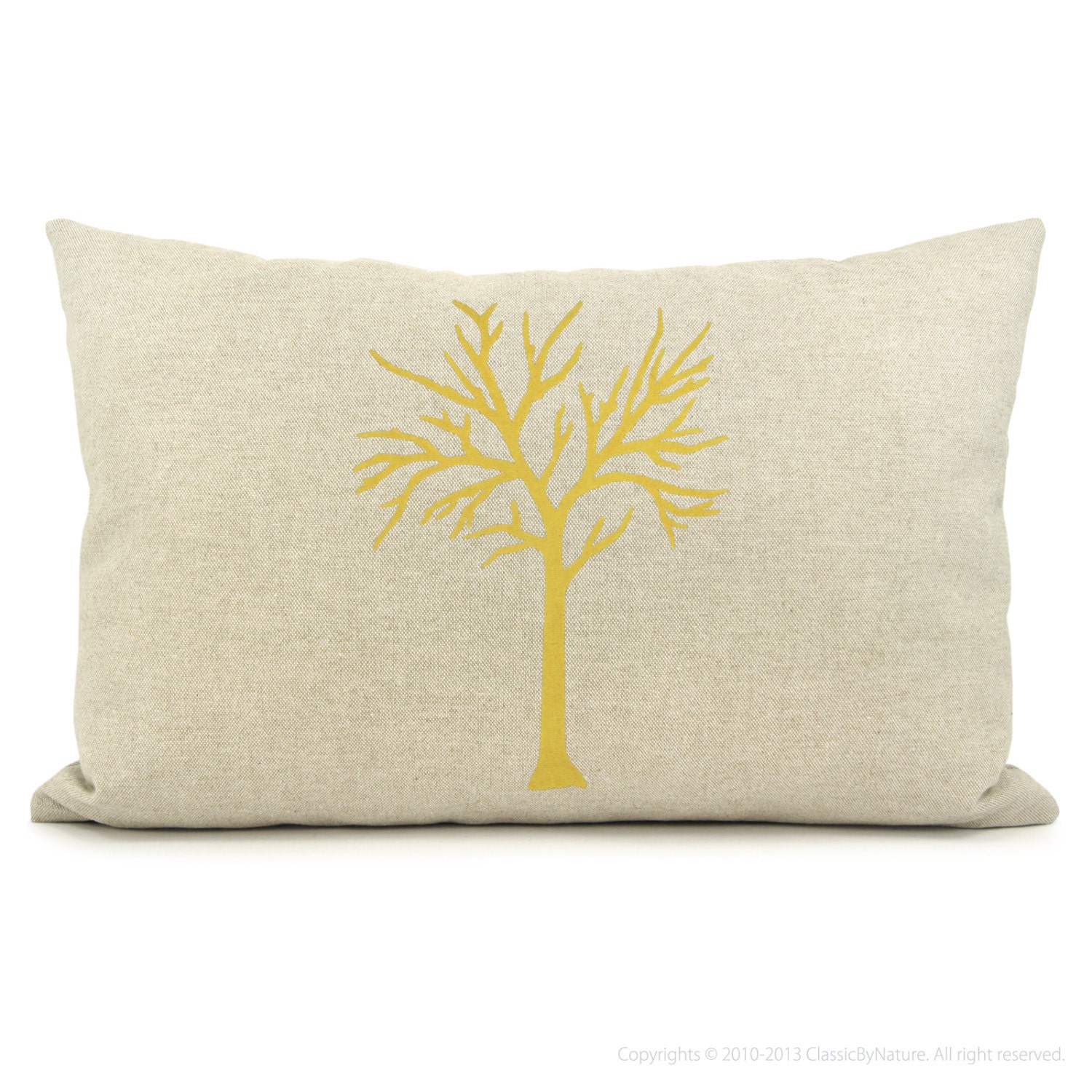 Tree pillow cover in Mustard yellow and natural beige with geometric backing - Tree print - 12x18 lumbar pillow cover - Rustic home decor