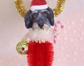 SALE Dachshund (Wire Haired) Christmas Ornament Feather Tree