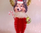 SALE Sheltie Christmas 2 Ornament Feather Tree