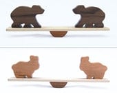 Animal Seesaw 2 pairs of animals, Wood Toy Balancing Game, Elephant, Giraffe, Bear, Lion, Hippo, Bunny.