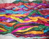 Recycled Sari Silk Ribbon Yarn, 3.5 oz / 100 grams, Multicolor, purple, green, blue, pink, gold, silver, bronze, 55 yards, Upcycled, Bulky