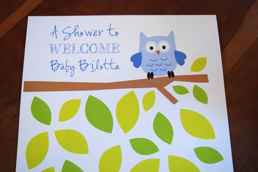 Blue Owl Baby Shower Sign-In Poster - 12x18
