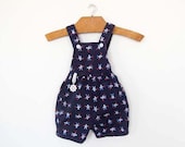 Vintage Sailor Dungaree Shorts / Overalls - Size 3 months