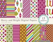 40% OFF SALE -Merry and Bright Christmas digital paper 12x12, digital scrapbooking paper, royalty free- Instant Download Il_170x135