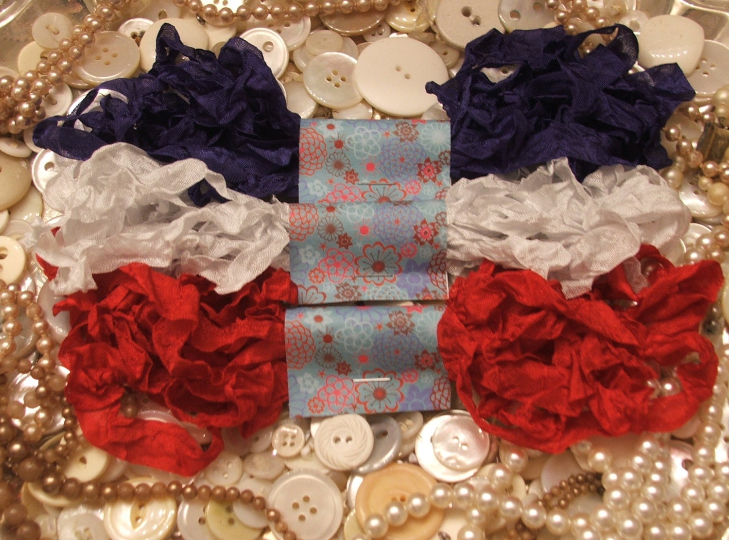 Gorgeous Crinkled Seam Binding Ribbon - Fourth of July Bundle - Rustic, Shabby Chic, Beach, Cottage, French Country, Wedding