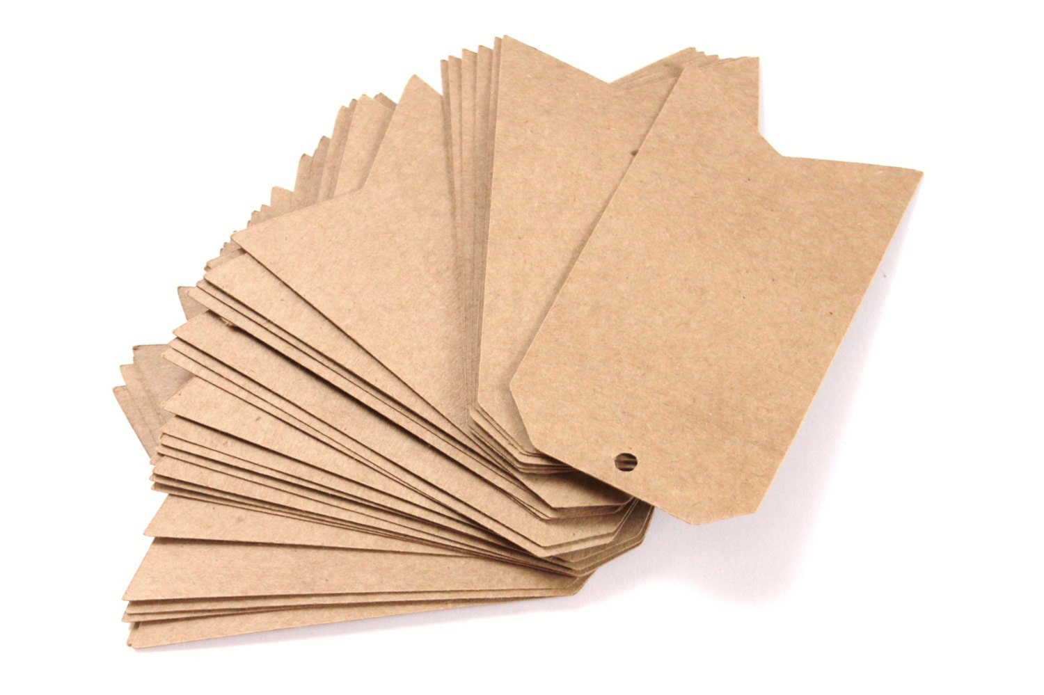 100 Die Cut Pennant Gift Tags / Price Tags (3.5 x 2 inches) in Brown Kraft Cardstock - Hang Tags, Wedding Favor Tags, etc.