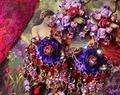 Purple Passion Violet Sparkle Chandelier Earrings, Ornate Victorian Flower Earrings, Shabby-Chic Lavender Rose,  Red and Purple Crystal- MTO