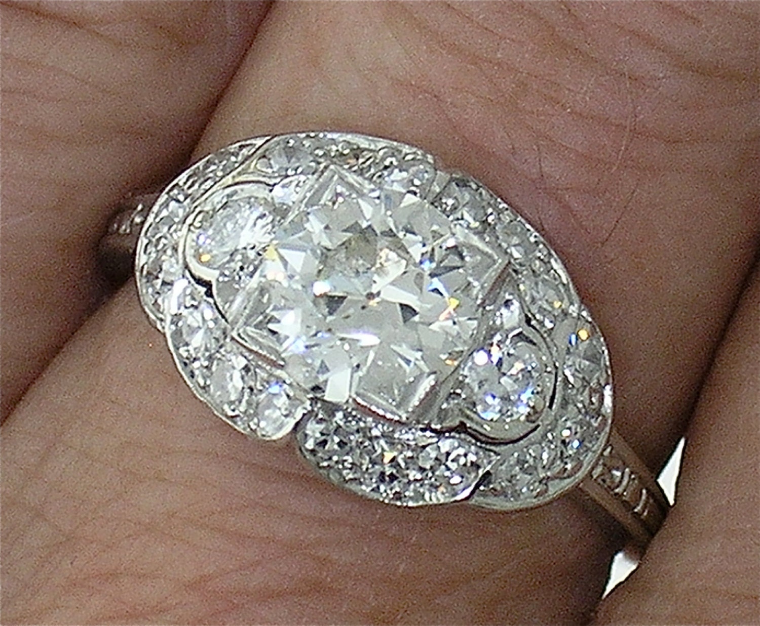 Art Deco Platinum Diamond Ring with .93ct Old European Cut EGL cert I SI2