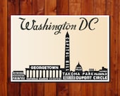 Washington D.C., Skyline Poster Print, Typographic Poster, City Art Sign, Letterpress Style, Gift, 12 x 18