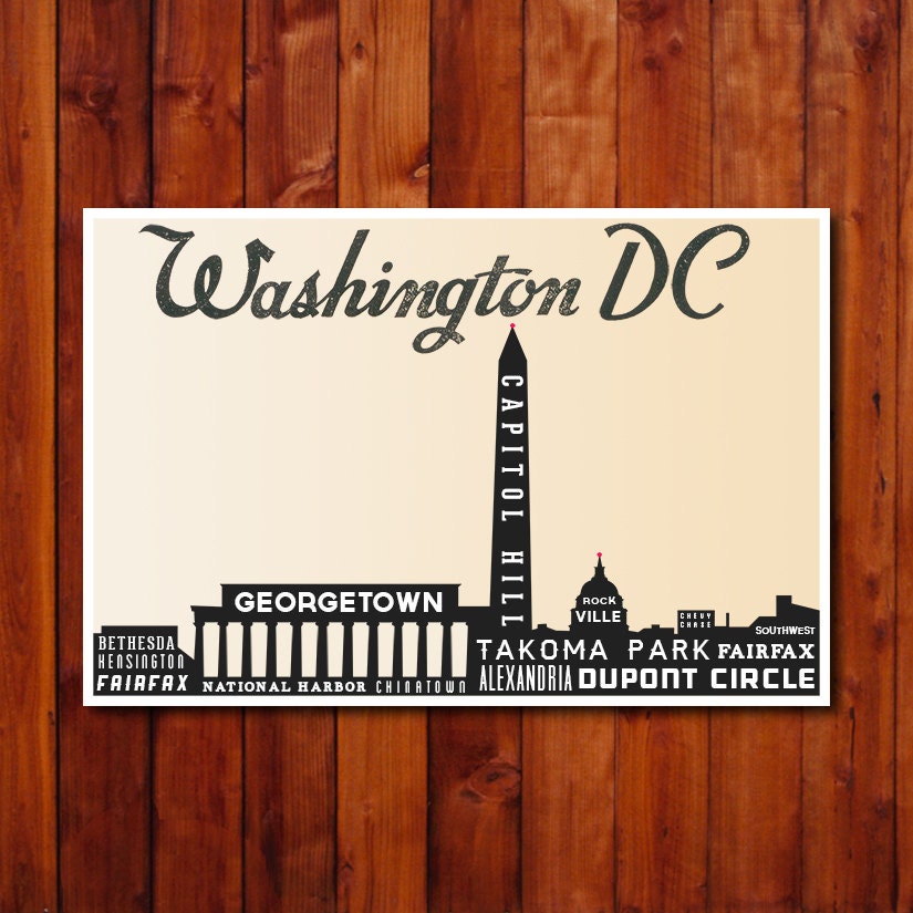Modern Art Poster, Washington DC, Industrial Sign, Vintage Style, Retro Print, Typography, Wall Decor, 18 x 24