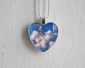 Glass Photo Pendant Necklace Heart Blue Sky & Clouds