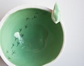decorative pottery dish, TWEET BOWL, white and green ceramic bowl, small serving bowl, jewellery trinket dish, modern minimalist pottery