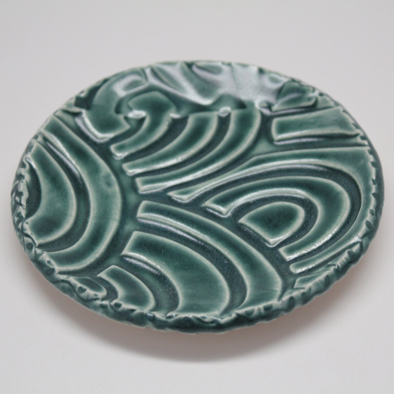 Textured, Round Soap Dish, Spoon Rest, Ring Rest or Candle Holder in Gray-Green