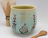 Matcha Tea Bowl with a Bamboo Whisk and Spoon