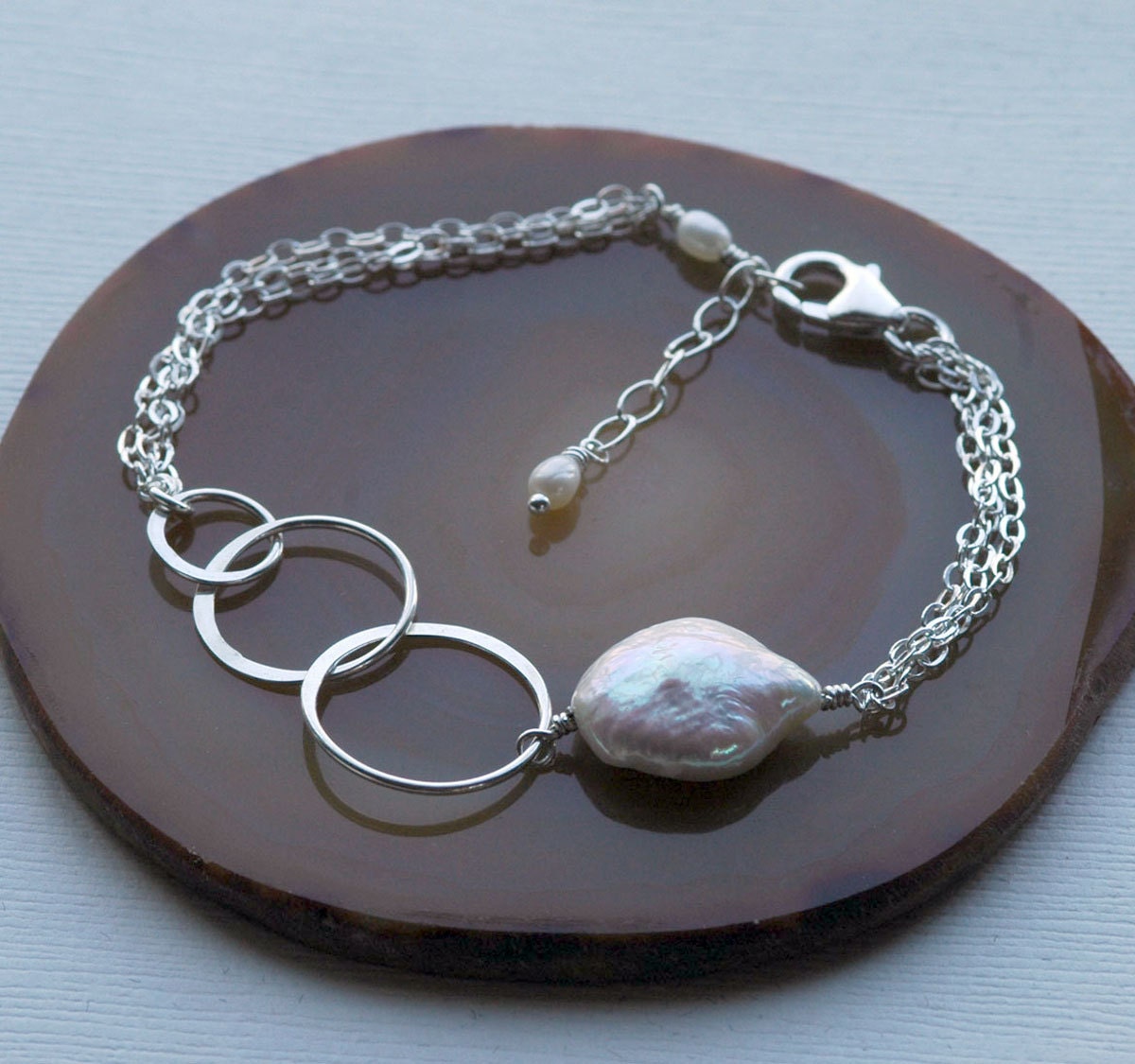 Eternity Circle Bracelet, Pearl Bracelet, Bridal Jewelry, Bridesmaid Gifts, Infinity Bracelet, Sterling Silver Chain Bracelet